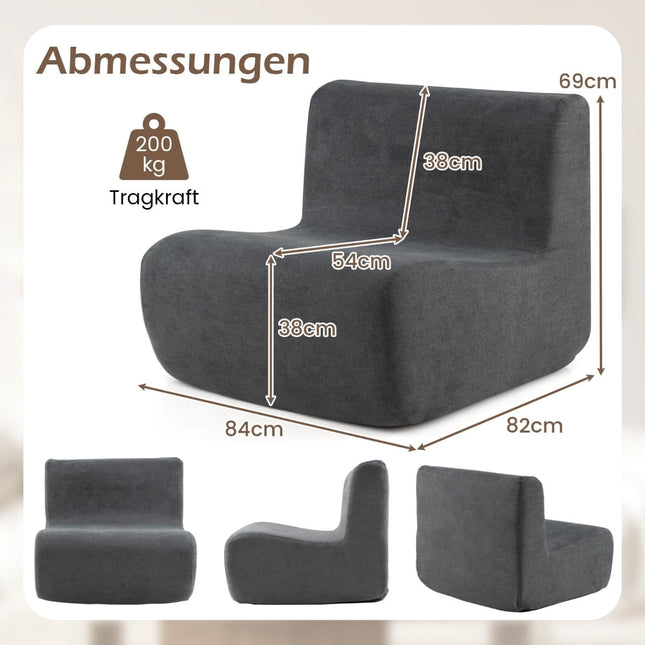 Pufa maisa krēsls ar mīkstu samtu un ergonomisku atbalstu, pelēks