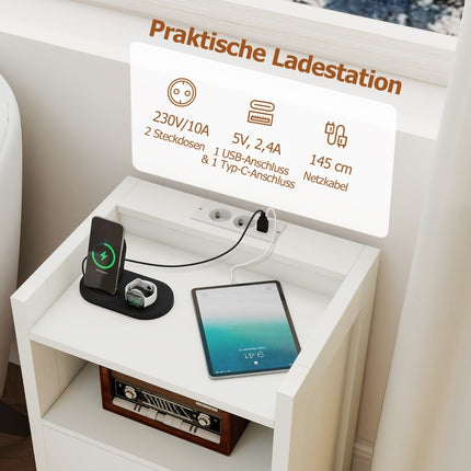 Naktsskapītis ar LED apgaismojumu un uzlādes staciju, 2 atvilktnēm