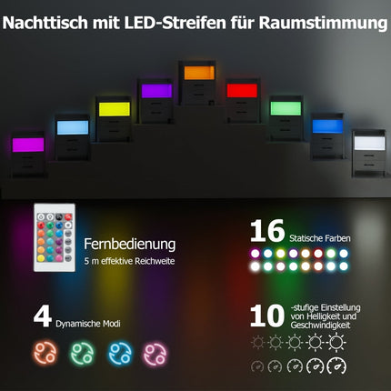 Naktsskapītis ar LED apgaismojumu un uzlādes staciju, 2 atvilktnēm