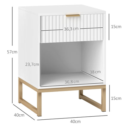 White bedside table with drawers - 40 x 40 x 57 cm