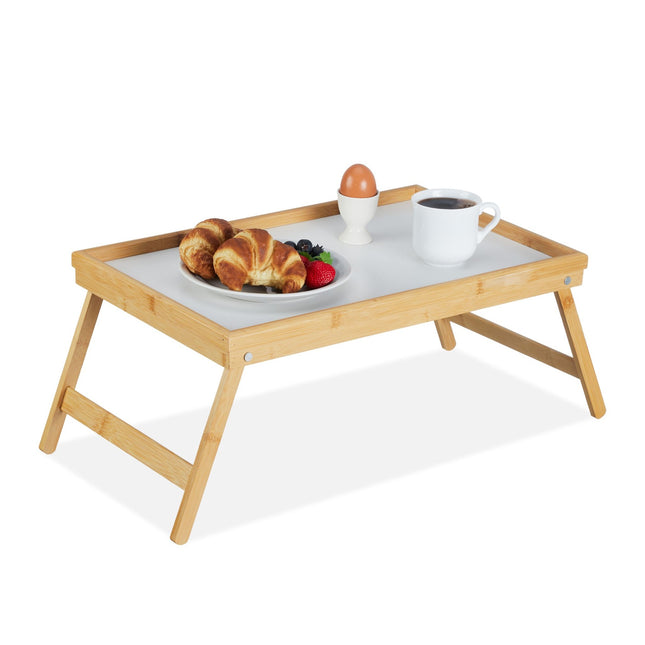 Bed tray in white and bamboo