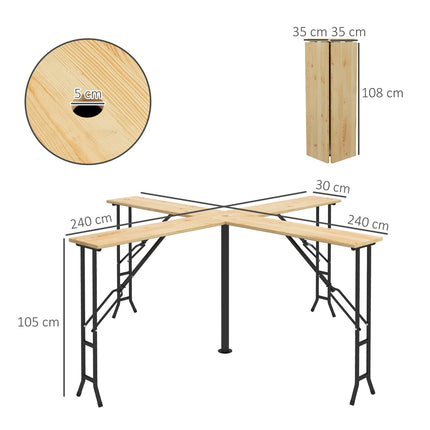 Alus telts galds, saliekams bāra galds, Quattro alus galds 20 personām, 105 cm alus telts komplekts ar lietussarga caurumu, var izturēt līdz 120 kg
