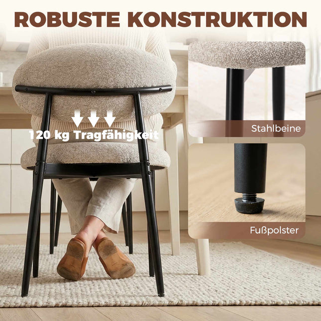 Bēša krāsas ēdamistabas krēslu komplekts, 2 gab., polsterēti sēdekļi un tērauda kājas