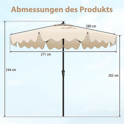 Bēša terases saulessargs ar kloķi, slīpumu un ventilāciju, 280 cm