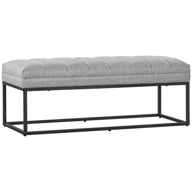 Lina imitācijas polsterēts sols guļamistabai, gultas sols, ģērbtuves sols, līdz 200 kg, tērauds, gaiši pelēks, 120 x 44 x 45,5 cm