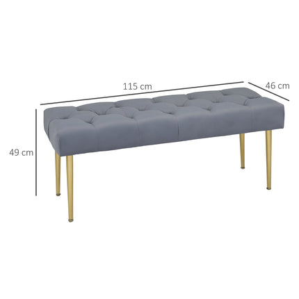 Sols samta imitācijā, polsterēts sols, gultas sols viesistabai, celtspēja līdz 200 kg, tērauds, gaiši pelēks, 115 x 46 x 49 cm