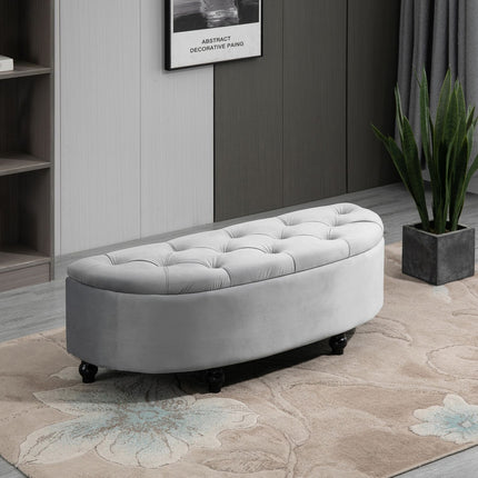 Velvet Touch storage bench stool, rubber wood, grey