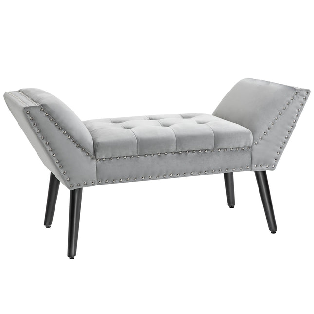 Modern upholstered bench, light gray velvet, 114x46x56cm