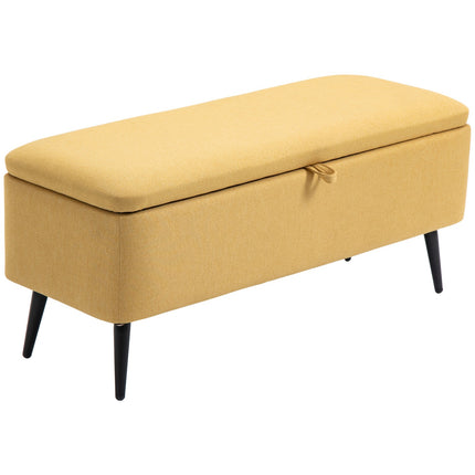 Sols, lādes sēdeklis, polsterēts sols, lina imitācija, līdz 150 kg, 101 x 38,5 x 44,5 cm, dzeltens