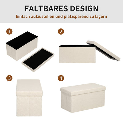 Folding storage bench in velvet look - cream, 76x38x38 cm