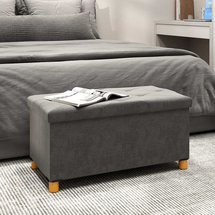 Gray velvet folding storage bench - hall & bedroom
