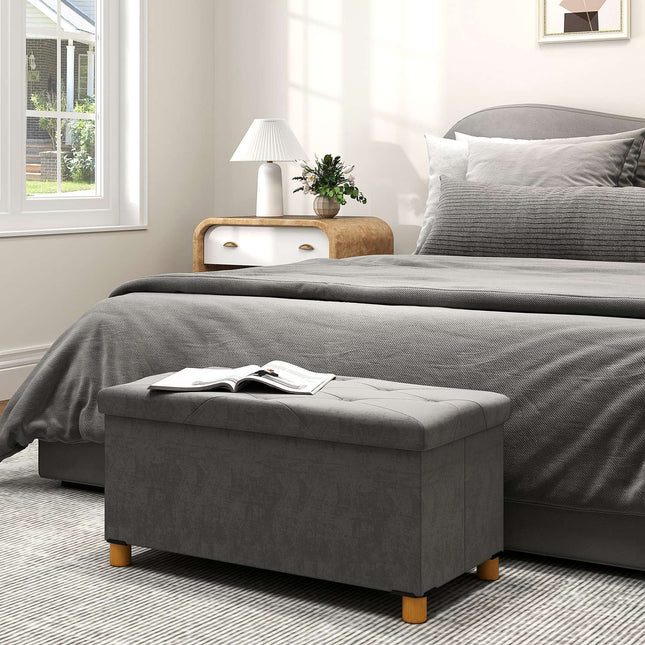 Gray velvet folding storage bench - hall & bedroom