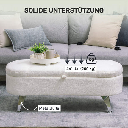 Sols ar uzglabāšanas vietu, polsterēts sols ar vāku, gultas sols ar rotaļu samta izskatu, priekšnamam, guļamistabai, viesistabai, metāla rāmis 114 x 47 x 46,5 cm balts