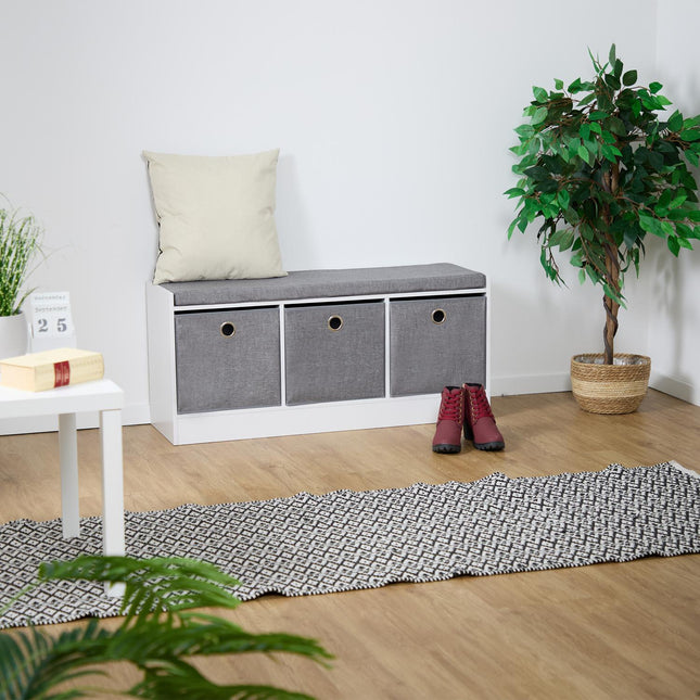 Bench with upholstery and 3 compartments