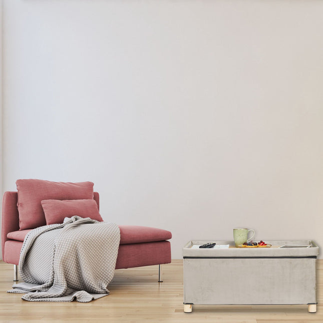 Bench with velvet cover and wooden feet