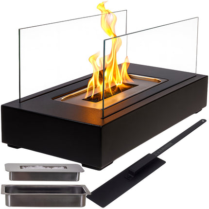 Bioethanol Fireplace, 35x18x17 cm, Smokeless, Glass Walls