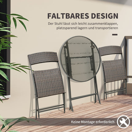 Bistro mēbeļu komplekts balkonam, polirotangs, 3 daļas, saliekams, dārza mēbeļu komplekts, brūns