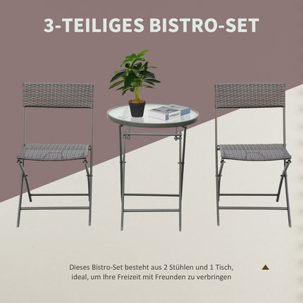 Bistro mēbeļu komplekts balkonam, polirotangs, 3 daļas, saliekams, dārza mēbeļu komplekts, brūns