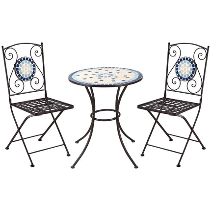 Bistro table set for 2, mosaic stone, weatherproof
