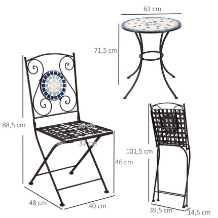 Bistro table set for 2, mosaic stone, weatherproof