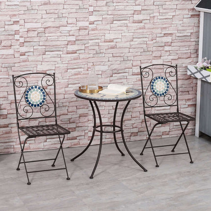 Bistro table set for 2, mosaic stone, weatherproof