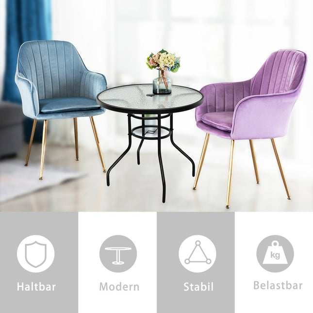 Bistro galds no metāla ar lietussarga atveri un biezinātu stikla virsmu, dārza galds, stikla galds, melns