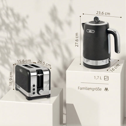 Melna 1,7 l tējkanna un 2 šķēļu tostera komplekts, 2200 W