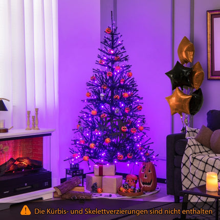 Melna Helovīna eglīte ar violetām LED gaismiņām, 183 cm
