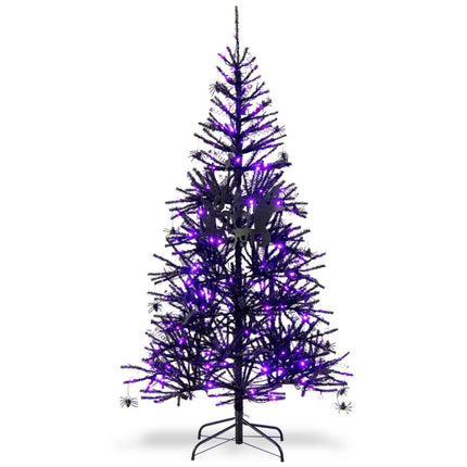 Melna Helovīna eglīte ar violetām LED gaismiņām, 183 cm
