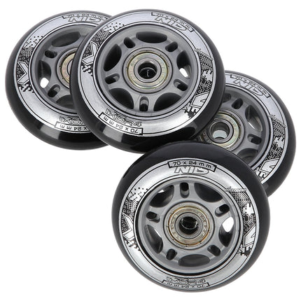 Melns PU 70x24 82A riteņu un ABEC-9 gultņu komplekts