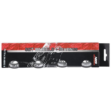 Melns PU 70x24 82A riteņu un ABEC-9 gultņu komplekts