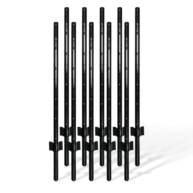 Melni tērauda žoga stabi, 90 cm, 10 gabalu komplekts