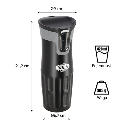 Melna termokrūze, 500 ml, izolēta no nerūsējošā tērauda