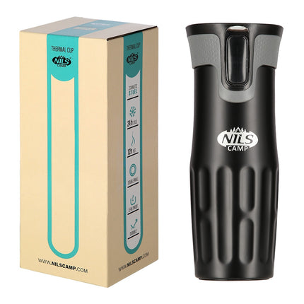Melna termokrūze, 500 ml, izolēta no nerūsējošā tērauda