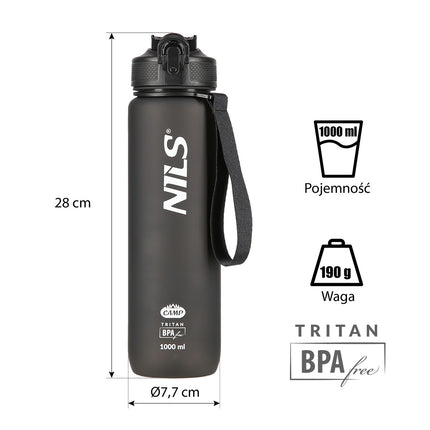 Melna tritāna ūdens pudele - izturīga, bez BPA, 750 ml