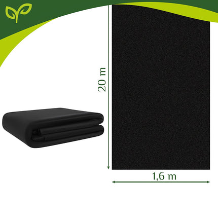 Melns UV stabilizēts nezāļu apkarošanas paklājs 1,6 x 20 m 50 g/m²