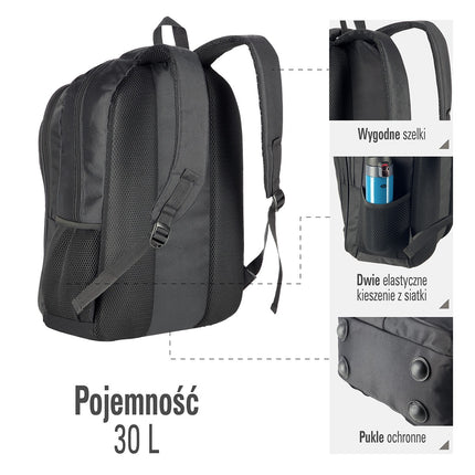 Melna pilsētas mugursoma, izturīga, ietilpīga, unisex