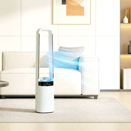 Torņa ventilators bez lāpstiņām ar tālvadības pulti, 45 svārstības, taimeris