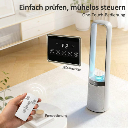 Torņa ventilators bez lāpstiņām ar tālvadības pulti, 45 svārstības, taimeris