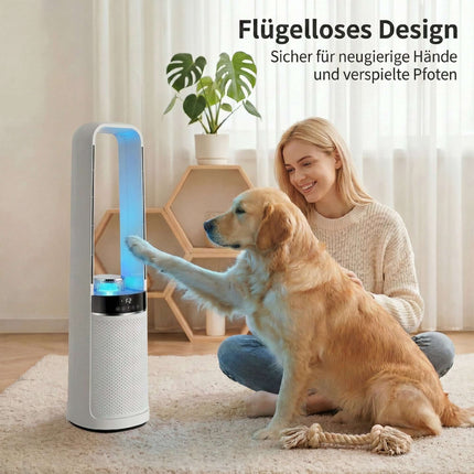 Torņa ventilators bez lāpstiņām ar tālvadības pulti, 45 svārstības, taimeris