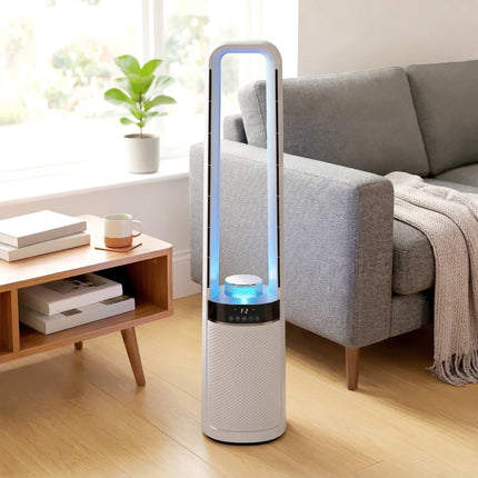 Torņa ventilators bez lāpstiņām ar tālvadības pulti, 45 svārstības, taimeris