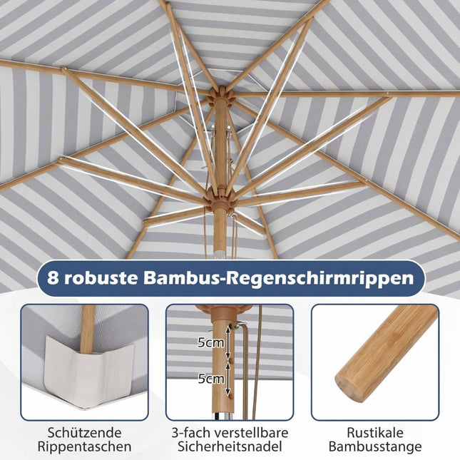 Zili balts svītrains terases saulessargs, 270 cm, regulējams leņķis