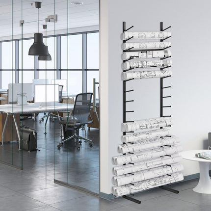 Blueprint Storage Rack, Wall-Mount 16-Tier Metal Holder