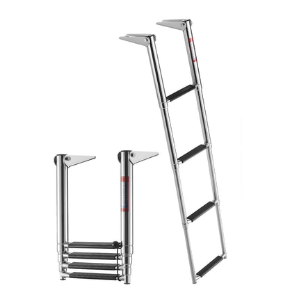 Boat Ladder, 4-Step 304 Stainless Telescoping Folding