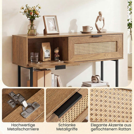 Boho konsoles galdiņš ar 2 plauktiem un atvērtu uzglabāšanas vietu, dabīgs