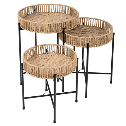 Boho ligzdošanas sānu galdiņu komplekts - roku darbs, virvju dizains