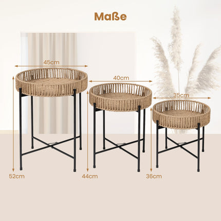 Boho ligzdošanas sānu galdiņu komplekts - roku darbs, virvju dizains