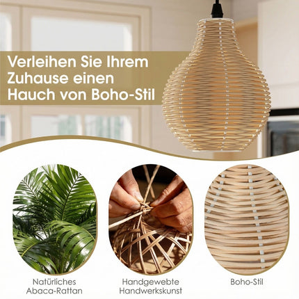 Boho rotangpalmas piekaramā lampa, 3 lampiņas, regulējams augstums