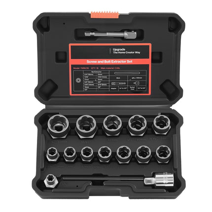 Bolt Extractor Kit, 16-Piece Impact Cr-Mo Set, Case