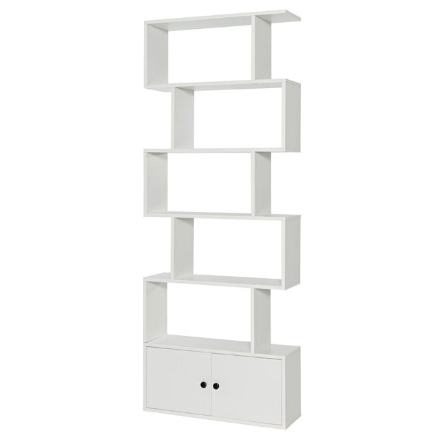 Grāmatu plaukta stāvplaukts ar durvīm 183 x 70 x 23 cm telpas sadalītāja plaukts ar 5 līmeņiem, balts